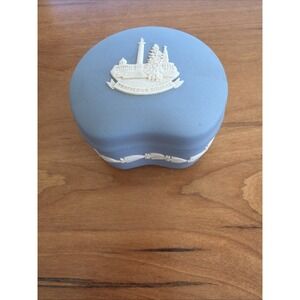 Vintage Wedgwood Jasperware Blue Kidney‎ Bean Trinket Box 3" Trafalgar Square